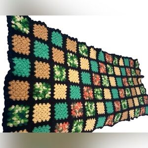 Vintage Crochet Granny Square Afghan Couch Throw Blanket 55x22
